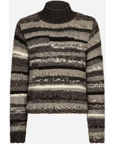Dolce & Gabbana Wool Jumper With Contrasting Uneven Stripes - Black