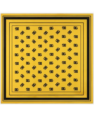 Dolce & Gabbana Twill Scarf With All-Over Dg Logo (90 X 90) - Yellow