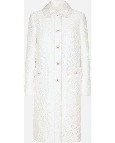 Dolce & Gabbana Mantel aus Brokat mit DG-Logoknöpfen - Weiß