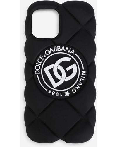 Dolce & Gabbana Funda para iPhone 12 Pro de goma con efecto acolchado y logotipo DG - Negro
