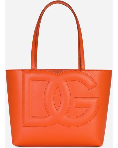 Dolce & Gabbana Kleiner Shopper DG Logo Bag aus Kalbsleder - Orange