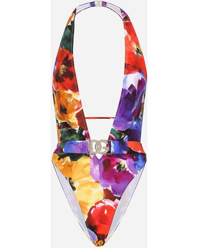 Dolce & Gabbana Bañador con cinturón estampado flores abstractas - Rojo