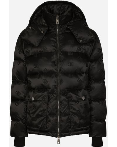 Dolce & Gabbana Blouson à capuche en satin jacquard DG - Noir