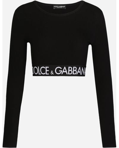Dolce & Gabbana Logo Cotton-blend Crop Top - Black