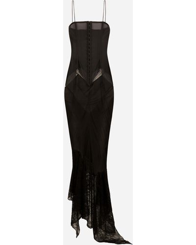 Dolce & Gabbana Robe strapless en dentelle patchwork - Noir