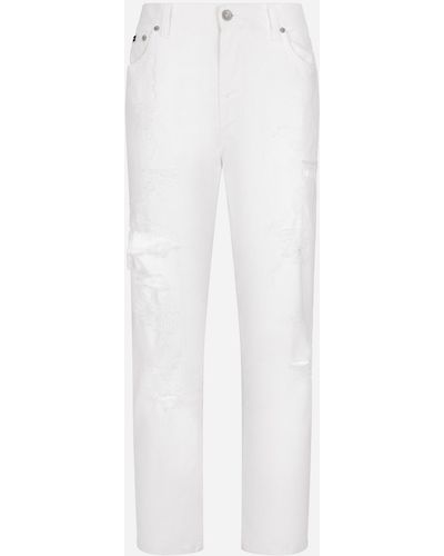 Dolce & Gabbana Jeans in denim di cotone con rotture - Bianco