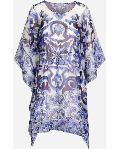 Dolce & Gabbana Caftán corto de chifón con estampado de mayólica - Azul