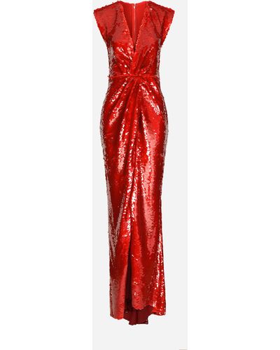Dolce & Gabbana Robe longue drapée à paillettes - Rouge