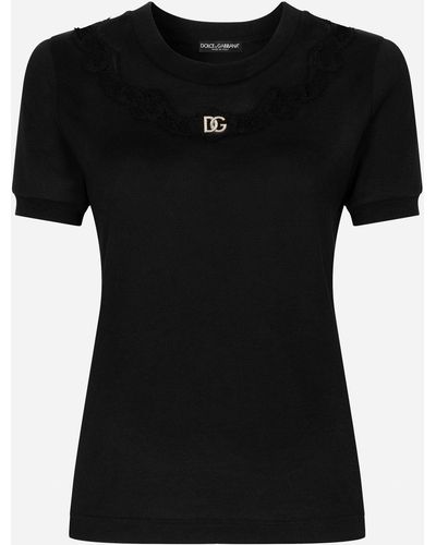 Dolce & Gabbana Cotton T-shirt With Crystal Dg Logo - Black