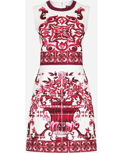 Dolce & Gabbana Kurzes Kleid Aus Brokat Majolika-Print - Rot