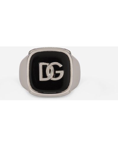 Dolce & Gabbana Ring with enameled accent and DG logo - Mettallic