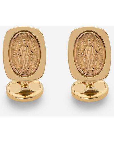 Dolce & Gabbana Devotion yellow gold cufflinks with a red gold Virgin Mary medallion - Blanc