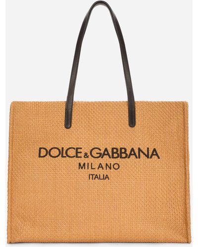 Dolce & Gabbana Shopper aus Raphiabast mit Logo - Orange