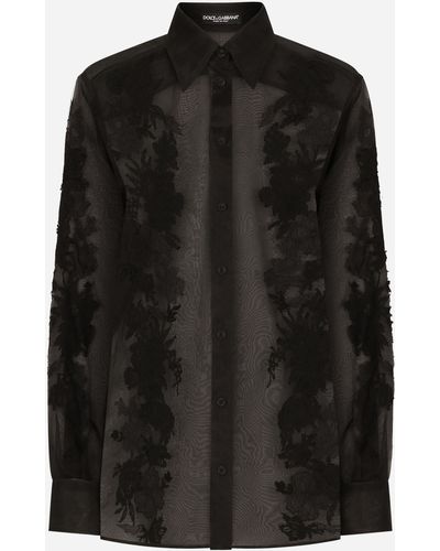 Dolce & Gabbana Bluse aus Organza mit Spitzenapplikationen - Schwarz