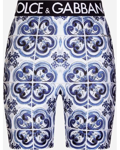 Dolce & Gabbana Pantalones cortos tipo ciclista con estampado de mayólica - Azul
