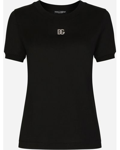 Dolce & Gabbana T-shirt en coton à logo DG Crystal - Noir