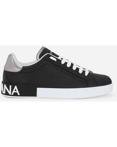 Dolce & Gabbana Zapatillas de cuero negro con ribete plateado