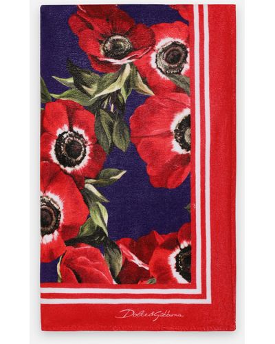 Dolce & Gabbana Telo mare in spugna stampa fiore anemone - Rosso