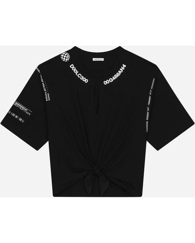 Dolce & Gabbana Jersey T-shirt With Dg Vib3 Logo And Bow - Black