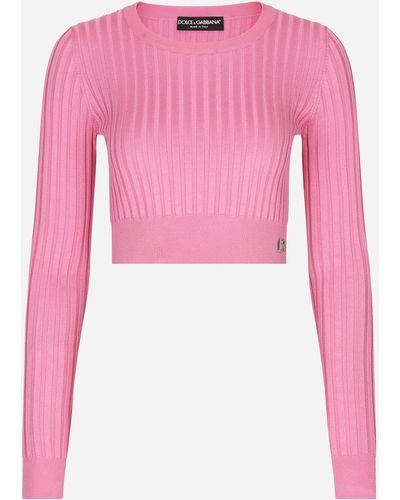 Dolce & Gabbana Cropped Jumper In Ribbed Silk - Pink