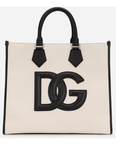 Dolce & Gabbana Canvas shopper with calfskin nappa details - Multicolore