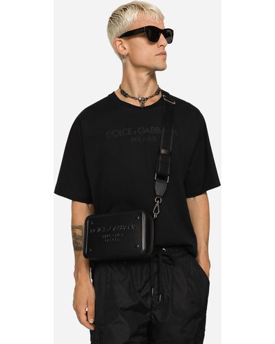 Dolce & Gabbana Calfskin Crossbody Bag With Raised Logo - Black