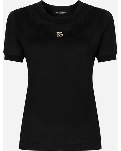 Dolce & Gabbana Camiseta de algodón con logotipo DG Crystal - Negro