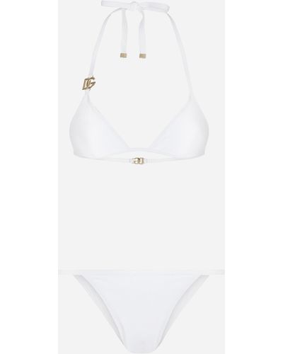 Dolce & Gabbana Triangel-Bikini mit Logo-Schild - Weiß