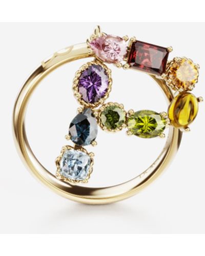 Dolce & Gabbana Rainbow alphabet P ring in yellow gold with multicolor fine gems - Mettallic