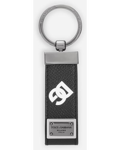 Dolce & Gabbana Calfskin Key Chain With All-Over Dg Print - White