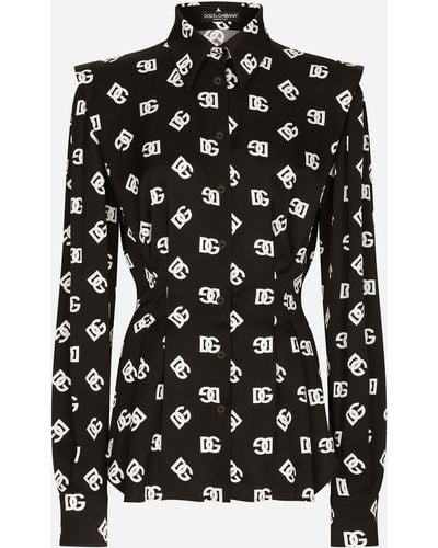 Dolce & Gabbana Charmeuse shirt with all-over DG logo print - Nero