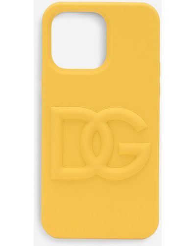 Dolce & Gabbana Funda para iPhone 14 Pro Max de goma con logotipo - Amarillo