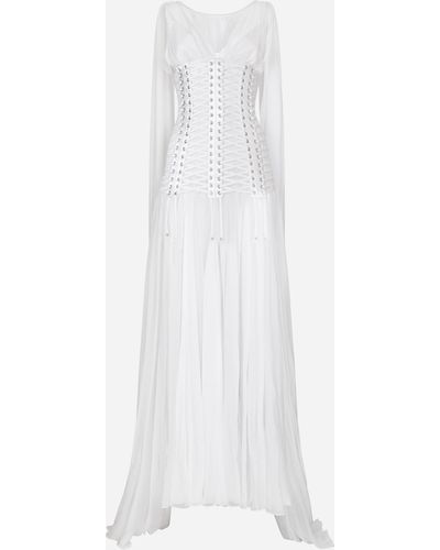 Dolce & Gabbana Robe longue avec détails bustier en mousseline - Blanc