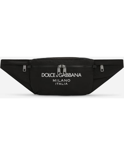 Dolce & Gabbana Nylon Belt Bag With Rubberized Logo - Black