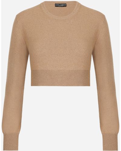 Dolce & Gabbana Maglia corta girocollo in lana e cashmere - Neutro