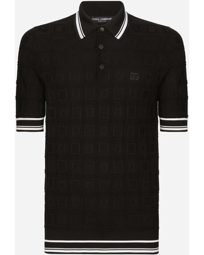 Dolce & Gabbana Polo en soie stretch à manches courtes et logo DG - Noir