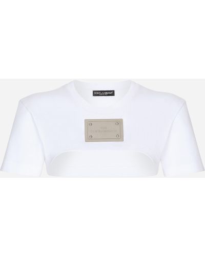 Dolce & Gabbana KIM DOLCE&GABBANA T-shirt cropped in jersey con placca "KIM Dolce&Gabbana" - Bianco