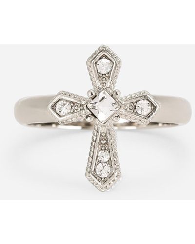 Dolce & Gabbana Ring With Cross And Crystals - Metallic