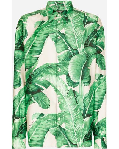 Dolce & Gabbana Oversize-Hemd aus Seide Bananenbaum-Print - Grün