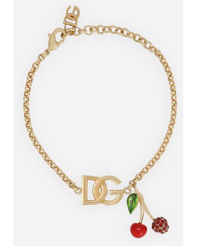 Dolce & Gabbana Armband mit DG-Logo und Kirschen-Charm - Weiß