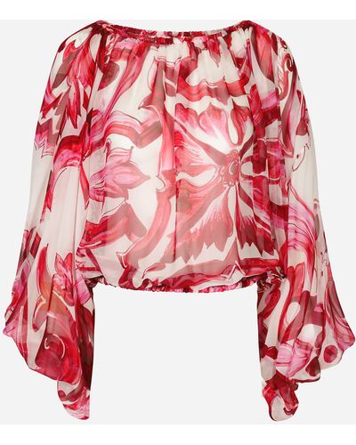 Dolce & Gabbana Oberteil Aus Chiffon Majolika-Print - Rot