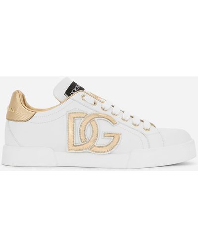 Dolce & Gabbana Portofino Dg Logo Leather Trainer - White