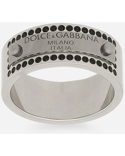 Dolce & Gabbana Anello targhetta strass - Bianco