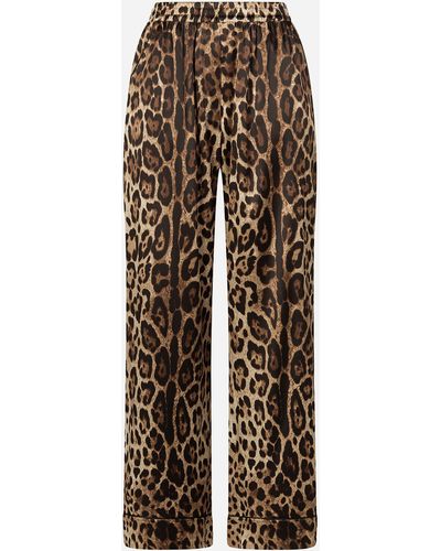 Dolce & Gabbana Pantalon de pyjama en satin à imprimé léopard - Neutre