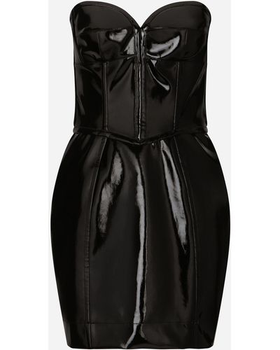 Dolce & Gabbana Kurzes Bustierkleid aus Lackleder - Schwarz