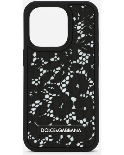 Dolce & Gabbana Funda para iPhone 14 Pro de goma con motivo de encaje - Negro