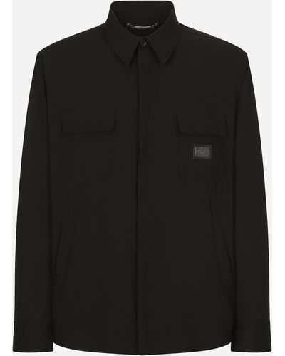 Dolce & Gabbana Camicia in nylon con placca logata - Nero