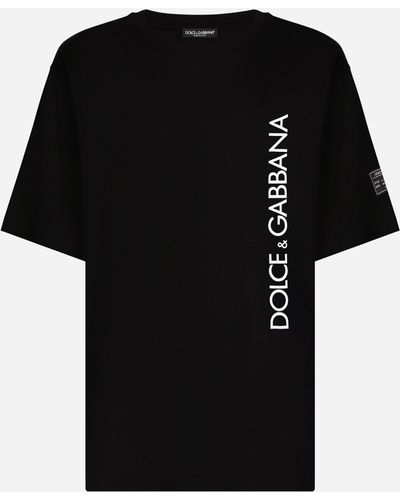 Dolce & Gabbana Kurzarm-T-Shirt mit vertikalem Logoprint - Schwarz