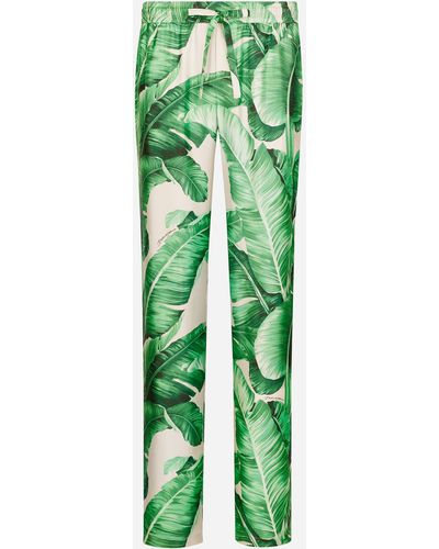 Dolce & Gabbana Pantalón estilo pijama de seda con estampado Banano - Verde