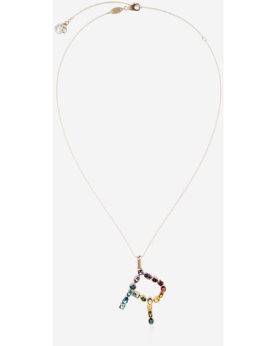 Dolce & Gabbana Pendente R Rainbow Alphabet con gemme multicolor - Bianco